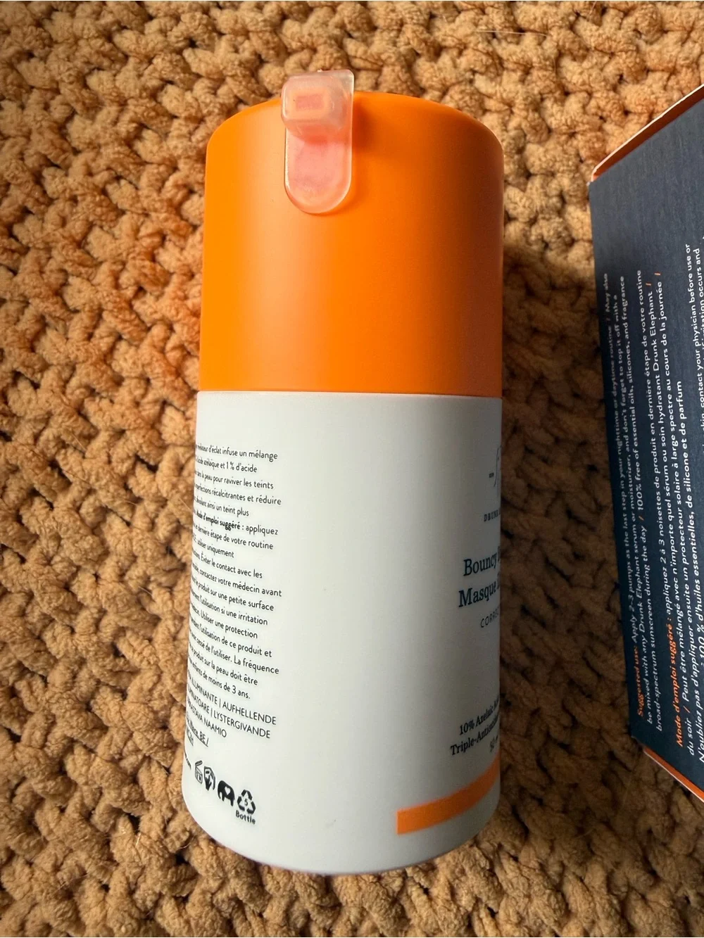 Drunk Elephant Bouncy Brightfacial Masque — Orange & White Packaging